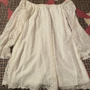 Off the shoulder white silk and lace dress, Size L, great condition.